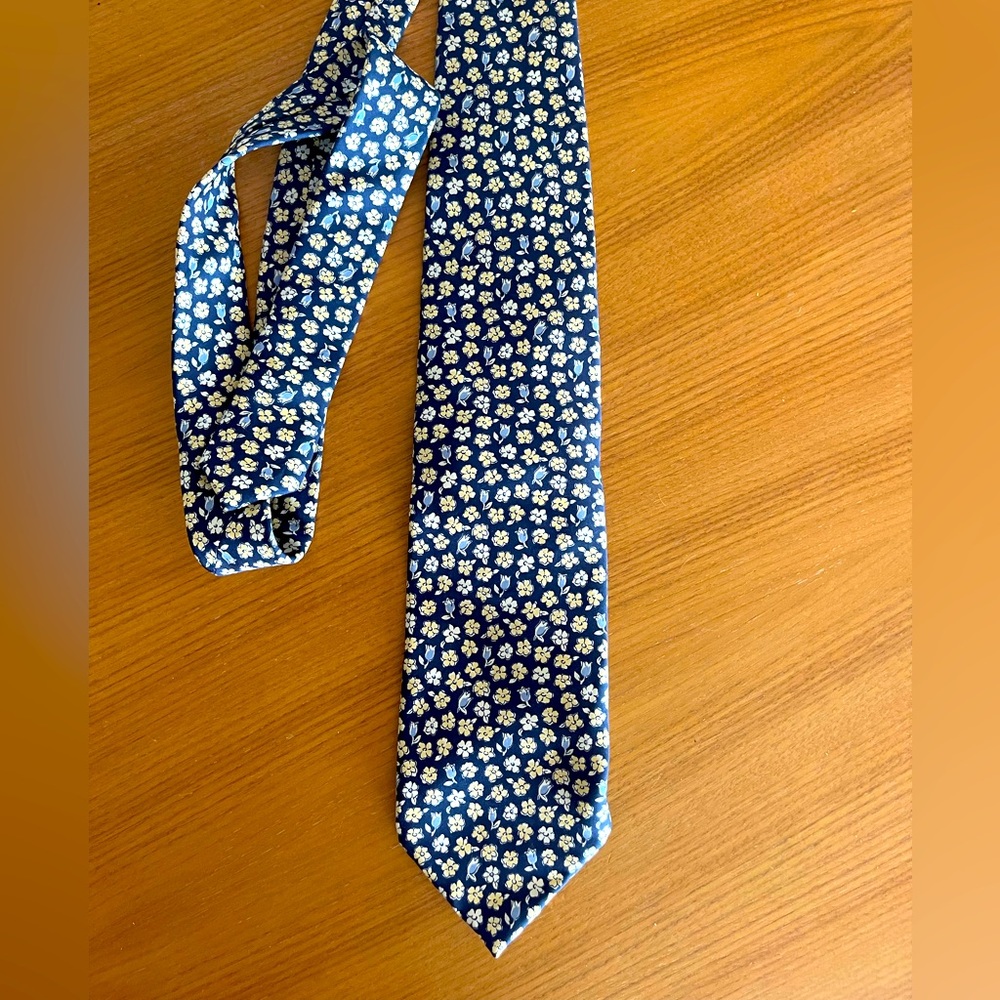 FAÇONNABLE Blue Floral Silk Tie HANDMADE FRANCE 57"/ 3.5"